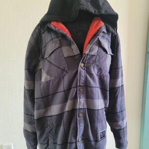 Men's Burford Hooded Sherpa Lined Flannel Jacket Charcoal Grey. Men's 2XL